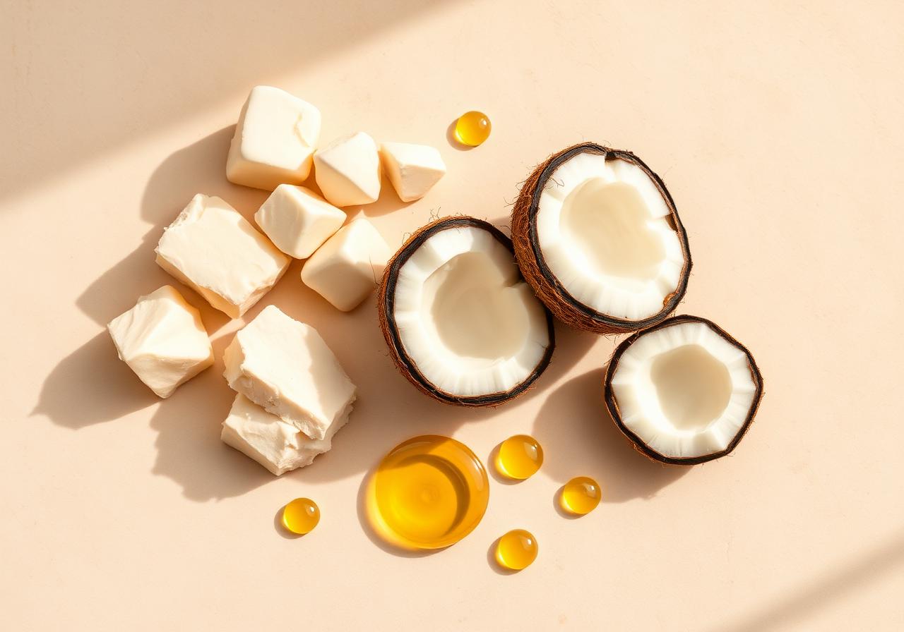 Raw shea butter, coconut and vitamin E ingredients